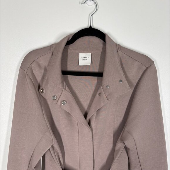 Varley Women M Taupe Snap Front Longline Tie Waist DoubleSoft Anset Jacket - Picture 6 of 14